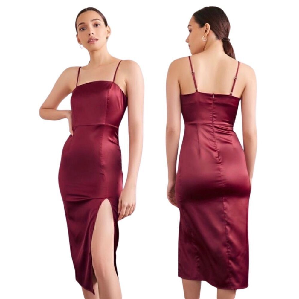 New! Forever 21 Satin Midi Cowl Neck Spaghetti Strap Slip Dress